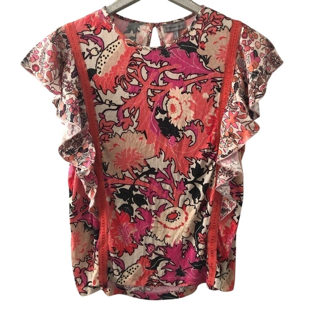 Anthropologie Conditions Apply Zofana Top Pink Floral Ruffle NEW